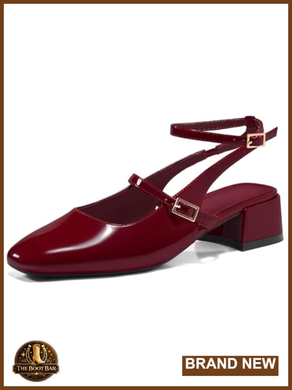Women's Mary Jane Chunky Low Heel Pumps Faux Leather Square Toe Ankle Strap